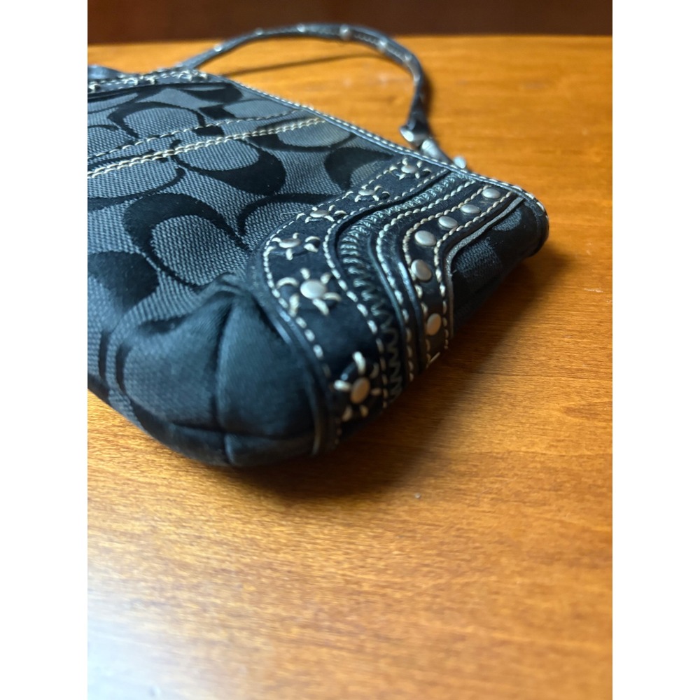 Coach‎ Signature Studded Wristlet Black Canvas Leather Y2K Mini Bag - Picture 7 of 8